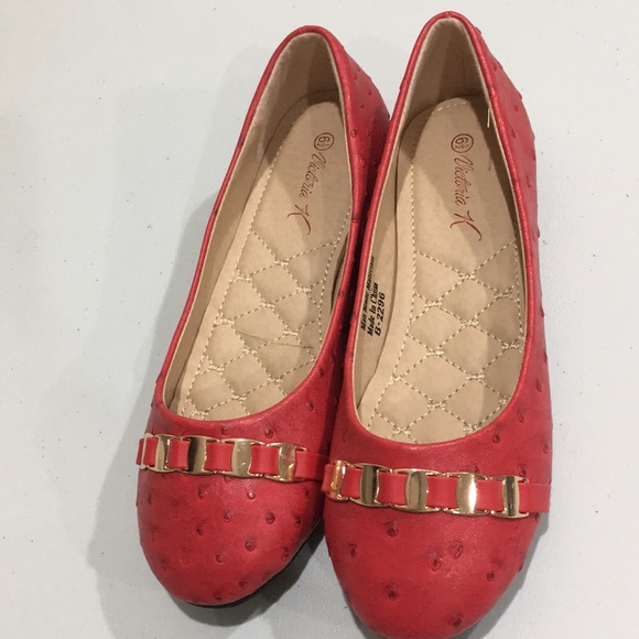Red faux ostrich ballet flats by Victoria K, S 6.5 - Picture 6 of 8